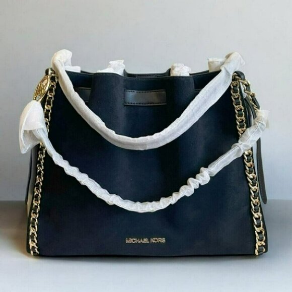 🔥NeW! $598 Large Michael Kors Mina Suede Chain Shoulder Bag - Picture 5 of 10